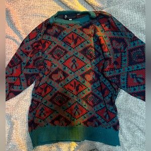 Retro oversized knit patterned sweater (L)